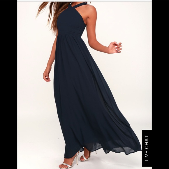 Lulu’s Air of Romance Navy Blue Maxi Dress - Picture 3 of 4